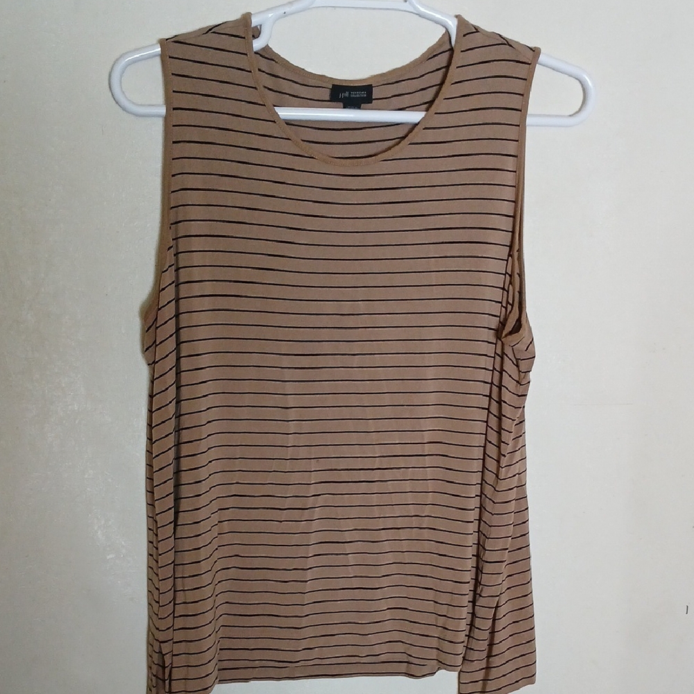 J. Jill Women's Tank Top Tan And Black Stripes Wearever Collection Size 2X